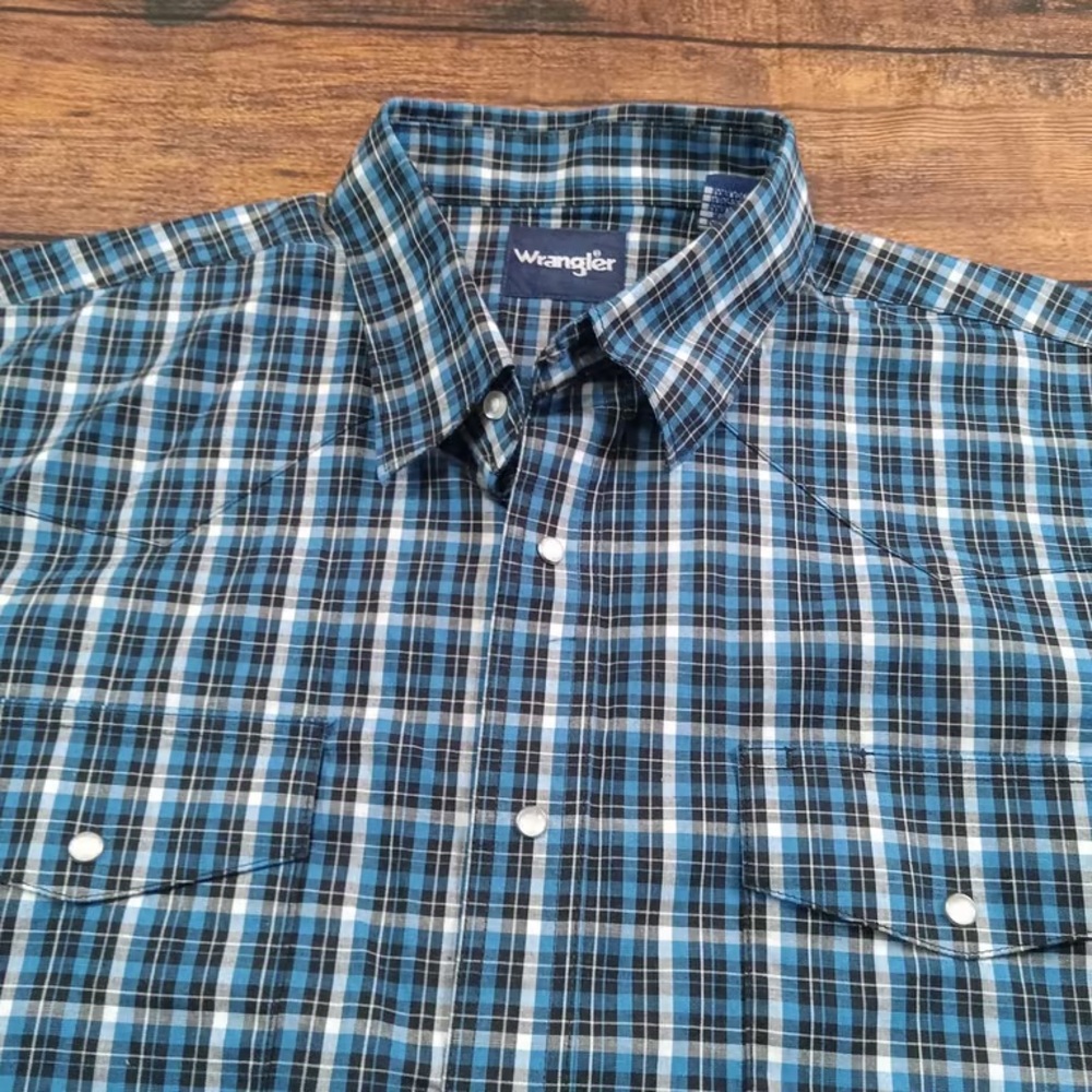 Wrangler Pearl Snap Long Sleeve Shirt Men's 2XL Blue Plaid